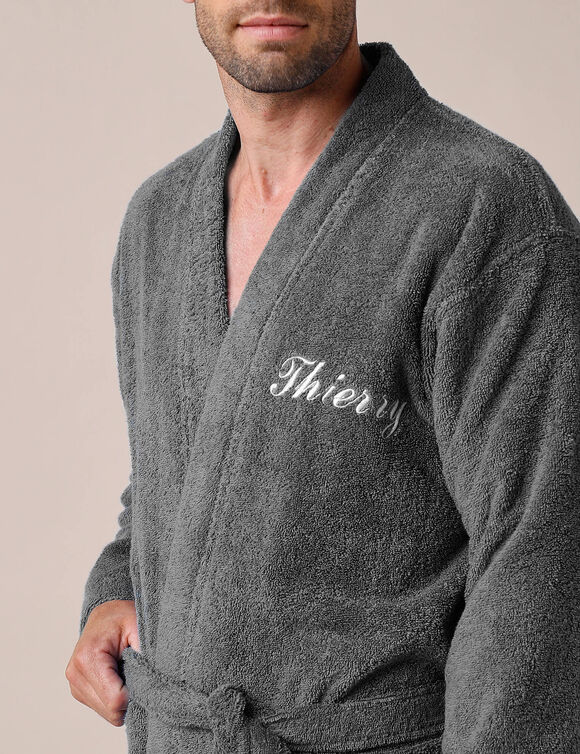 Peignoir mixte adulte uni coton éponge bouclette col kimono personnalisé (anthracite) Peignoir mixte adulte uni coton éponge bouclette col kimono personnalisé (anthracite)